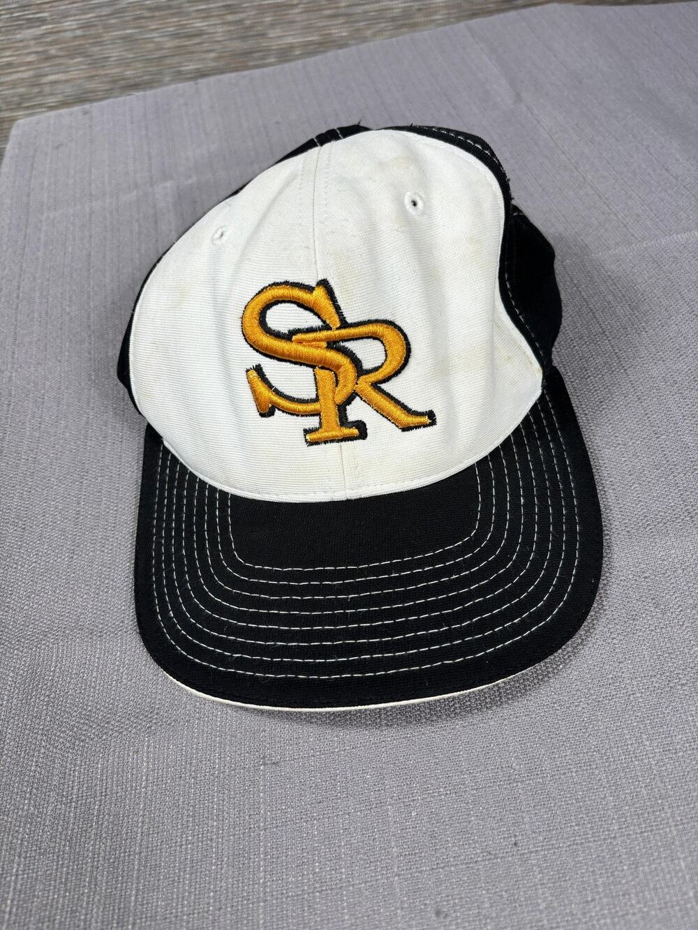 Pacific Headwear Hat Cap Fitted Mens Small Medium Black White SR Baseball Logo